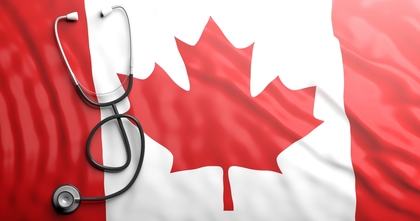 Stethoscope on Canadian flag background
