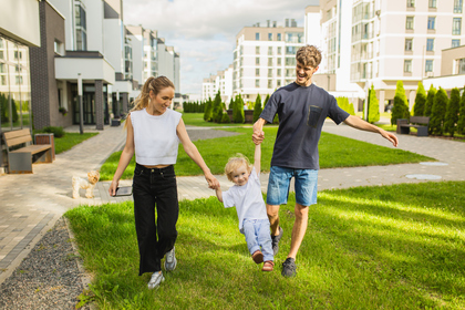 Family with child in the yard